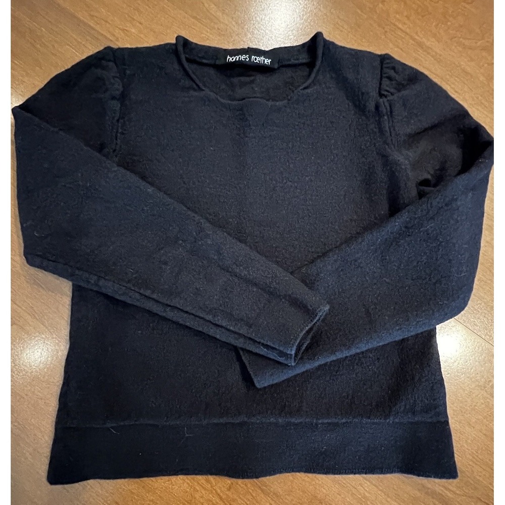 Hannes Roether Black Wm's Virgin Wool Sweater Size XS Rolled Hem Collar - Picture 4 of 15